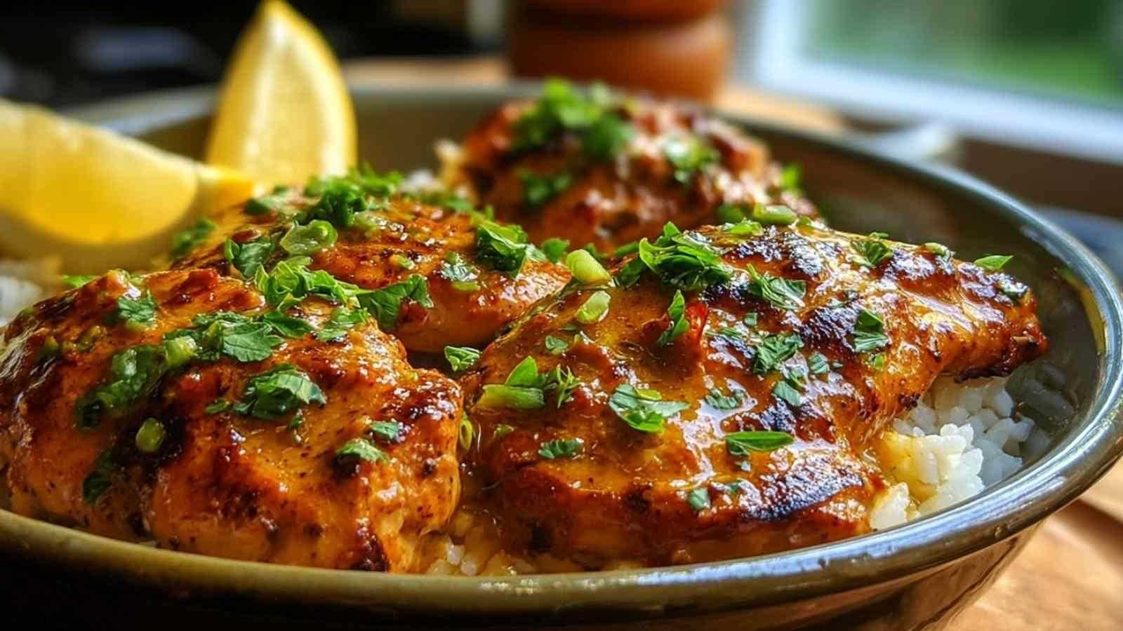 Poulet au beurre cowboy doré sur assiette avec légumes grillés