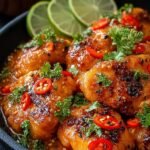 Poulet Coco Brésilien Épicé garni de coriandre fraîche et quartiers de citron vert