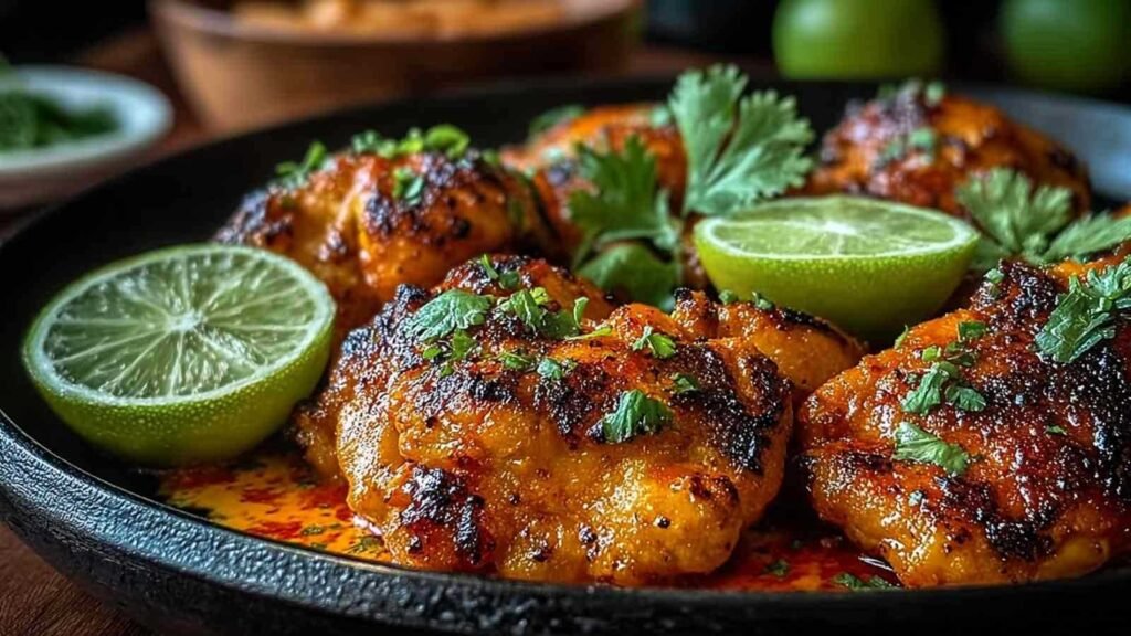 Assiette de poulet coco brésilien épicé avec coriandre et citron vert