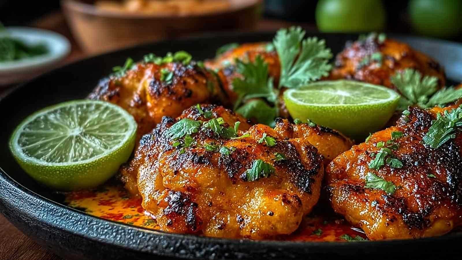 Assiette de poulet coco brésilien épicé avec coriandre et citron vert