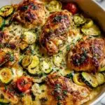 Plat de poulet méditerranéen avec courgettes et feta dorés au four