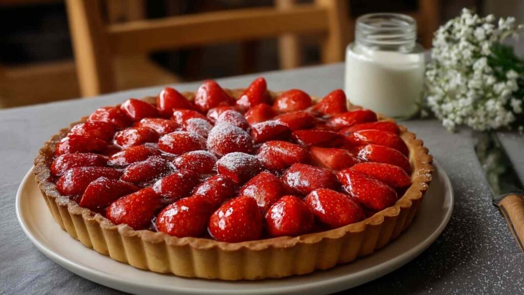 Tarte aux fraises traditionnelle française avec crème pâtissière maison