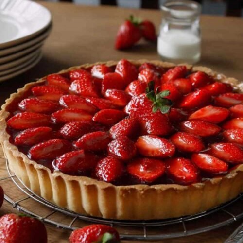 Tarte aux fraises entière avec crème pâtissière et fraises fraîches