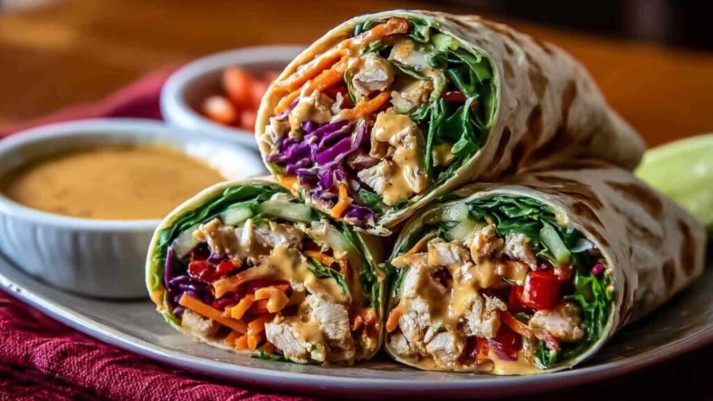 Wraps de Poulet aux Cacahuètes Thaï faits maison avec légumes croquants