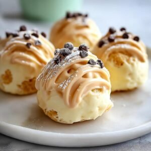 Gros plan sur des bouchées glacées au yaourt grec garnies de glaçage et de pépites de chocolat.