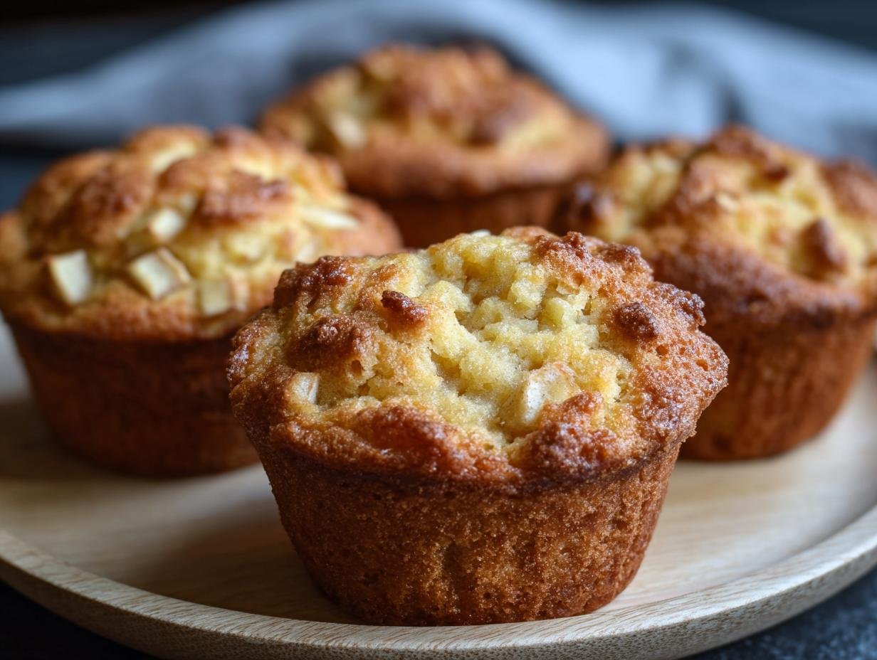 Gros plan sur des muffins moelleux aux pommes, parfaits pour le petit-déjeuner ou le goûter.