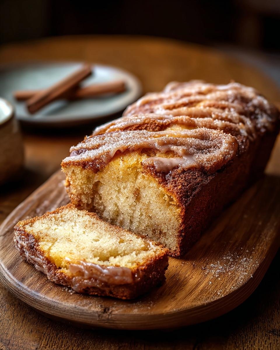 Gros plan d'une tranche de Pain au Cidre de Pomme et Cannelle, avec un glaçage et des épices.