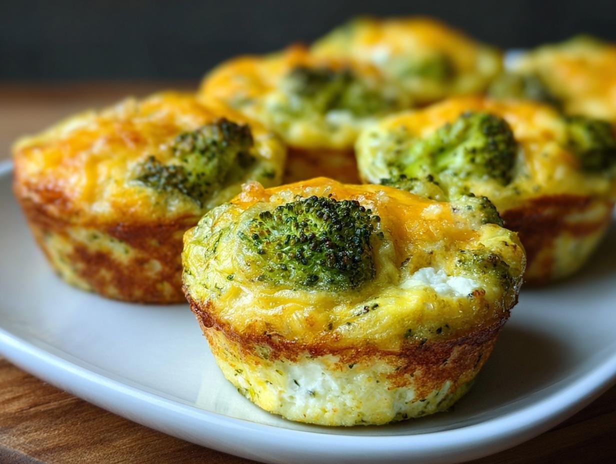 Gros plan sur des bouchées d'œufs au brocoli et fromage, parfaites pour un repas rapide.