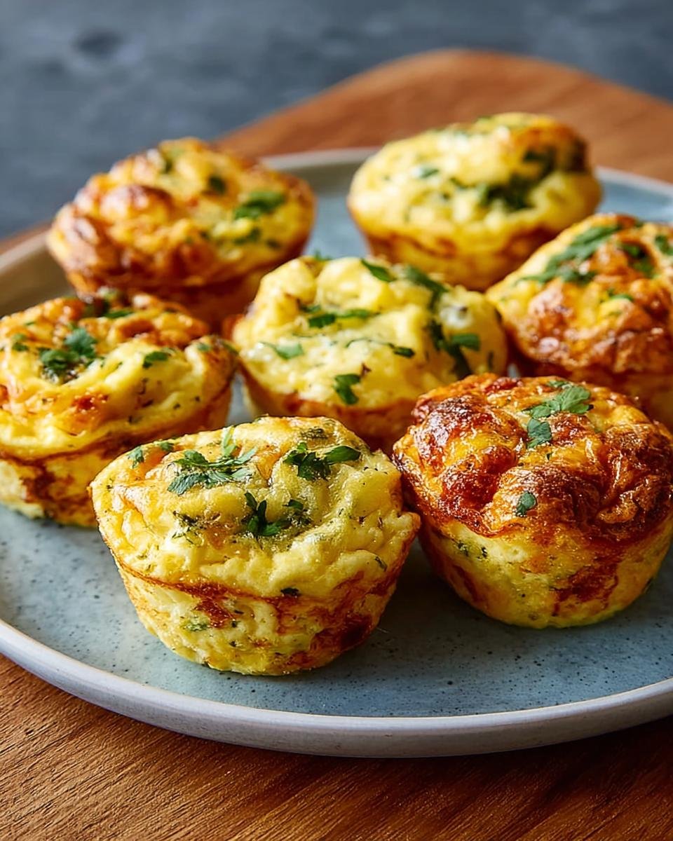 Gros plan de Bouchées d'Oeufs Délicieuses dorées et garnies de persil frais sur une assiette bleue.
