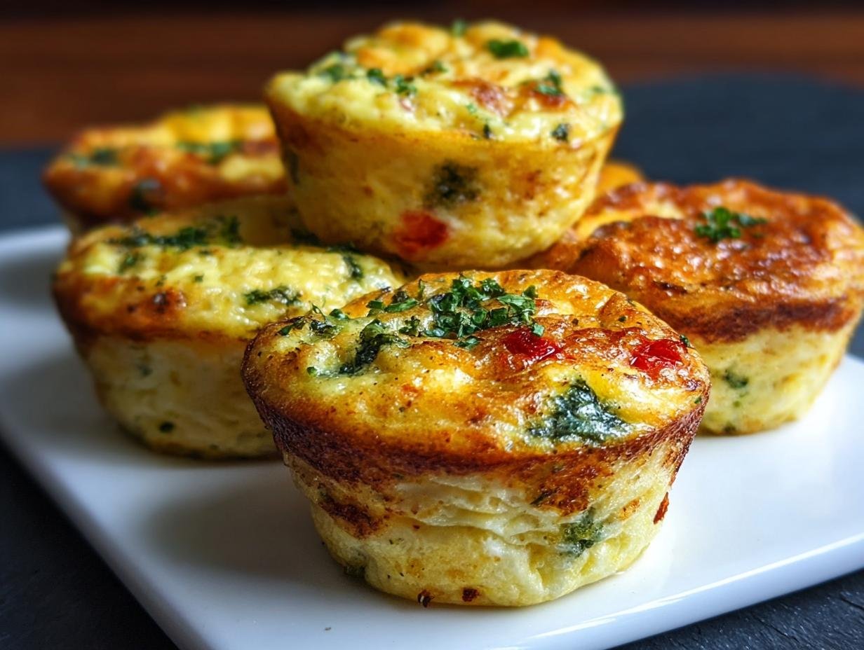 Gros plan sur des bouchées d'œufs protéinées garnies d'herbes fraîches, parfaites pour un petit-déjeuner rapide.